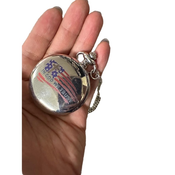 Accessories - NEW Stührling Silver Pocket Watch In God We Trust American Flag Design